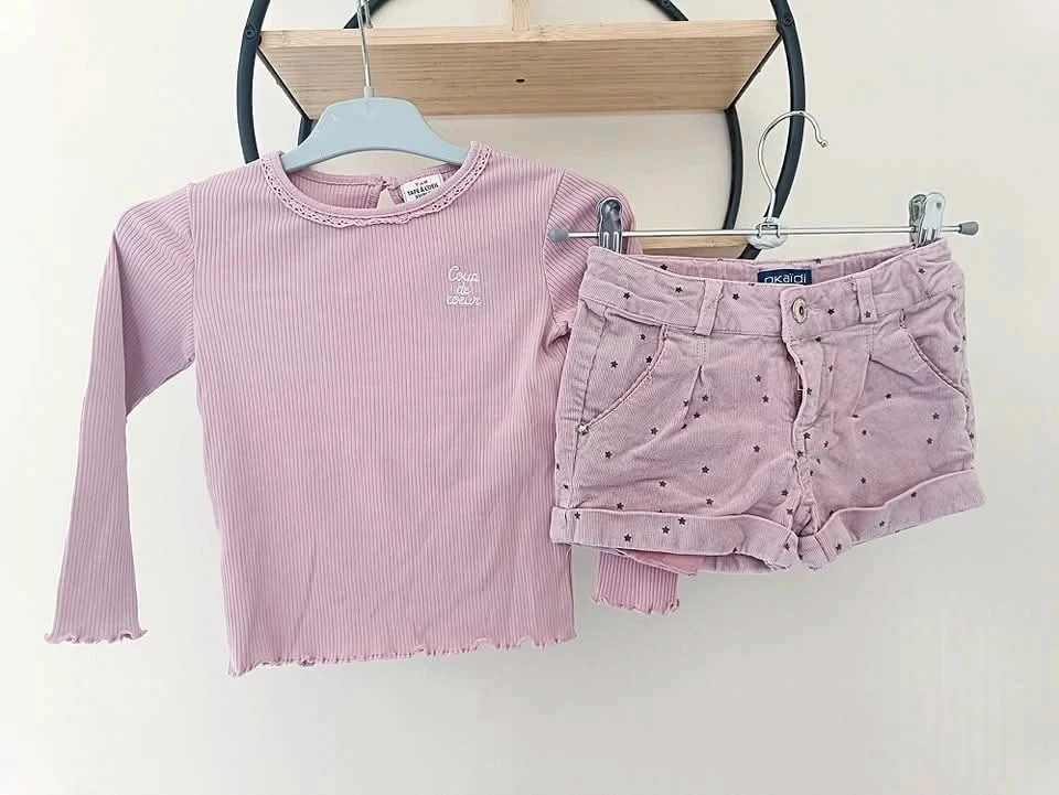 36 mois 3 ans ensemble teeshirt côtelé tape a l'oeil et short hivers Okaïdi